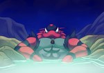 anthro bathing hot_spring jewelry male night pendant solo water john_fell nintendo pokemon tahu_(incineroar) generation_7_pokemon incineroar pokemon_(species)