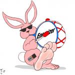 4_toes ambiguous_gender anthro barefoot big_feet biped blush body_blush eyewear feet foot_blush foot_fetish foot_focus fur humanoid_feet logo looking_at_viewer mascot pink_body pink_fur plantigrade simple_background solo sunglasses text toes conditional_dnp zp92 energizer energizer_bunny lagomorph leporid mammal rabbit 1:1 2017 digital_media_(artwork) hi_res