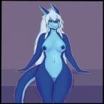 anthro blue_body blue_skin breasts butt eyeshadow female genitals green_eyes hair long_hair looking_at_viewer makeup nipples nude pussy solo tail white_hair boiful bandai_namco digimon mythology femacendramon digimon_(species) dragon flamedramon mythological_creature mythological_scalie scalie 1:1 2019 hi_res