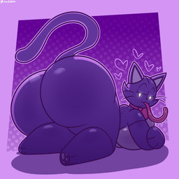 anthro big_breasts big_butt bow_tie breasts butt dotted_background eyebrows eyelashes female half-closed_eyes heart_symbol huge_breasts huge_butt long_tongue looking_at_viewer looking_back looking_back_at_viewer lying multicolored_body narrowed_eyes on_back pattern_background pink_bow_tie plushie purple_background purple_body shadow simple_background solo thick_thighs tongue tongue_out two_tone_body whiskers white_eyes wide_hips randompersonguy lovedoll_toy_factory catti_(gremlingrounded) animate_inanimate domestic_cat felid feline felis mammal 1:1 2026 colored dated digital_drawing_(artwork) digital_media_(artwork) hi_res shaded signature