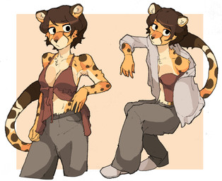 anthro black_eyes black_spots blouse bottomwear breasts brown_hair clothed clothed_anthro clothed_female clothing female fur hair looking_at_viewer markings midriff open_clothing open_shirt open_topwear pants shirt simple_background solo spots spotted_body spotted_fur topwear yellow_body yellow_fur hhonchkrow234 cheetah felid feline mammal absurd_res hi_res
