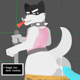 after_sex anal animal_print anthro anthro_focus big_butt bodily_fluids butt cheetah_print clothing collar cum cum_in_ass cum_inside derp_eyes dialogue disembodied_penis dog_food dog_treat duo erection frown fur genital_fluids genitals humanoid_genitalia humanoid_penis looking_at_viewer looking_back male male/male melee_weapon nude open_mouth penis pet_food shirt solo_focus speech_bubble spiked_collar spikes sword tank_top text topwear weapon white_body white_fur pkaocko undertale undertale_(series) doggo_(undertale) canid canine canis domestic_dog human mammal 2015 2d_animation animated english_text lol_comments