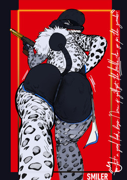 animal_print anthro big_butt butt butt_focus chaps clothing female golden_gun holding_object holding_weapon leg_focus leopard_print looking_at_viewer low-angle_view motion_lines presenting presenting_hindquarters red_background shaking_butt simple_background solo tail teasing teasing_viewer text weapon white_clothing worm's-eye_view brothersmiler trilla_(brothersmiler) canid canine canis domestic_dog mammal poodle absurd_res hi_res signature