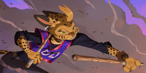 action_pose angry anthro arnis attack bottomwear bracelet clenched_teeth clothing collar denim denim_bottomwear denim_clothing detailed_background ear_piercing ear_ring ears_down facial_markings female fur green_eyes head_markings head_tuft holding_object holding_weapon jeans jersey jewelry long_sleeve_shirt markings motion_blur narrowed_eyes pants piercing pivoted_ears pointy_ears pose pupils ring_piercing shirt slit_pupils smoke solo spots spotted_body spotted_fur striped_markings stripes teeth text topwear tuft weapon yellow_body yellow_fur ruffu pepper_in_the_sandbox pepper_(ruffu) felid feline mammal serval 2025 colored detailed digital_drawing_(artwork) digital_media_(artwork) hi_res shaded