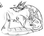 annoyed anthro belly big_belly black_claws blush claws clothing embarrassed erection fangs horn looking_away male simple_background solo teeth underwear wide_hips worried flookz flookz_(character) scalie hi_res monochrome