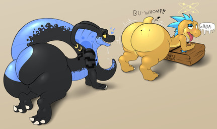 all_fours anthro big_butt bite_mark bite_mark_on_butt blush butt duo ear_piercing ear_ring glistening glistening_butt huge_butt looking_at_another's_butt male nude piercing raised_tail ring_piercing tail tongue tongue_out yellow_body mukihyena halo_(series) microsoft xbox_game_studios kiggy alien kig-yar reptile ruuhtian scalie snake digital_media_(artwork) hi_res