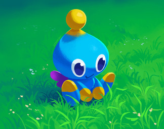 ambiguous_gender blue_body grass plant sitting smile solo starrjoy sega sonic_the_hedgehog_(series) chao_(sonic) hi_res