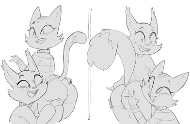 4_fingers anthro anthro_on_anthro big_butt big_eyes biped blush blush_lines bottomless bottomless_anthro bottomless_female buckteeth butt butt_grab butt_squish cheek_tuft clenched_teeth clothed clothing comparing curved_eyebrows dipstick_tail duo ear_tuft eyebrows eyelashes facial_markings facial_tuft fangs female female/female fingers fluffy fluffy_tail fur fur_tuft grin hand_on_butt head_markings head_on_butt head_turned hug hugging_another hugging_butt humanoid_hands leaning leaning_forward looking_at_another looking_at_butt looking_at_partner looking_down looking_down_at_partner looking_up looking_up_at_partner markings mature_anthro mature_female naughty_face open_mouth open_smile pattern_clothing pattern_sweater pattern_topwear pointy_ears prick_ears rear_view small_nose smile smiling_at_another smiling_at_partner squish standing striped_body striped_clothing striped_face striped_fur striped_sweater striped_topwear stripes sweater sweater_only tail tail_markings teeth thick_thighs thin_eyebrows topwear topwear_only tuft turtleneck two_panel_image dbaru litterbox_comics fran_(litterbox_comics) nameless_character domestic_cat felid feline felis mammal rodent sciurid tree_squirrel 2022 2koma comic digital_drawing_(artwork) digital_media_(artwork) greyscale hi_res monochrome sketch