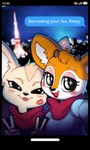 anthro black_eyes blep blush blush_lines city duo female female/female fur gesture hand_gesture happy horn kiss_mark lipstick makeup narrowed_eyes open_mouth open_smile selfie smile smiling_at_viewer sparkles sparkling_eyes text text_message tokyo tongue tongue_out v_sign white_body white_fur byuni aggretsuko sanrio fenneko tsunoda_(aggretsuko) antelope bovid canid canine fennec_fox fox gazelle mammal thomson's_gazelle true_antelope true_fox 2023 3:5 digital_drawing_(artwork) digital_media_(artwork) english_text hi_res