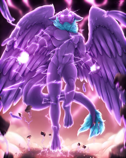 anthro cheek_tuft chest_tuft claws electricity electricity_manipulation electrogenesis elemental_manipulation facial_horn facial_tuft feathered_wings feathers featureless_crotch fur horn male neck_tuft powers purple_body rock tuft wings aktiloth mythology dusk_(vermenthruaxx) dragon feathered_dragon feathered_scalie furred_dragon furred_scalie mythological_creature mythological_scalie scalie 4:5 absurd_res hi_res
