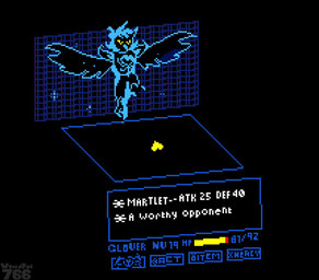 anthro beak bioluminescence biped black_background black_body black_feathers blue_beak blue_body blue_feathers clothed clothing feathers feet female fingers flying gameplay_mechanics glowing gui hair health_bar heart_symbol logo long_hair menu_screen multicolored_body multicolored_feathers simple_background solo star talons text three-quarter_view toes topwear two_tone_body two_tone_feathers winged_arms wings yellow_eyes yellow_sclera weirdpal766 undertale undertale_(series) undertale_yellow clover_(undertale_yellow) martlet_(undertale_yellow) martlet_(zenith_form) avian bird human mammal monster soul_(undertale) 2026 animated artist_logo digital_drawing_(artwork) digital_media_(artwork) english_description english_text loop pixel_(artwork) pixel_animation
