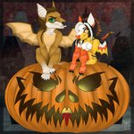 anthro breasts candle candy chibi corn dessert duo female food fruit holidays jack-o'-lantern lamp lantern male nude plant pumpkin sitting_on_pumpkin thehuntingwolf halloween bundadingy candice_(bundadingy) bat mammal absurd_res digital_media_(artwork) hi_res