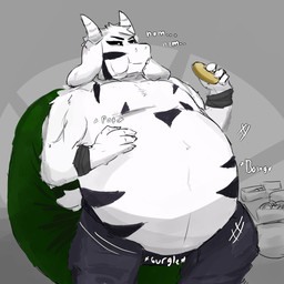 anthro belly big_belly bloated food fur horn male obese overweight rumbling_stomach solo stuffing white_body white_fur nationfox undertale undertale_(series) asriel_dreemurr asriel_dreemurr_(god_form) bovid caprine goat mammal 1:1 hi_res