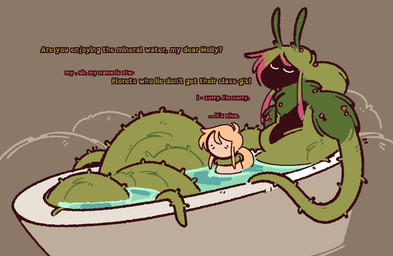 apology bathing bathtub blonde_hair dialogue dominant dominant_female duo eyes_closed female female/female hair larger_female light_body light_skin nude plant question simple_background size_difference smaller_female submissive submissive_female talking_to_another vines water xenopavilia human_domestication_guide holly_(xenopavilia) affini elemental_creature flora_fauna human mammal 2026
