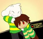 2015 2_frame_animation ambiguous_gender animated anthro asriel_dreemurr blush boss_monster_(undertale) bovid brown_hair caprine chara_(undertale) clothing duo eyes_closed fight fur goat hair horn human male mammal oob pattern_clothing red_eyes short_playtime smile striped_clothing stripes third-party_edit undertale undertale_(series) white_body white_fur young
