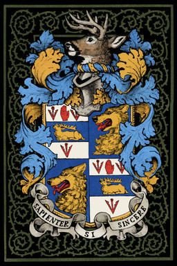 ambiguous_gender anthro armor crest_(heraldry) feral headgear helmet heraldry male shield symbol momamo canid canine deer mammal 2026 2:3 absurd_res hi_res