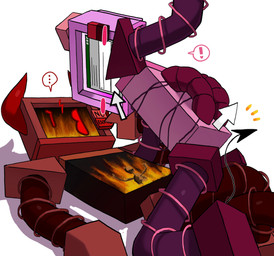 bent_over blush butt duo electronics eyewear for_a_head horn looking_at_another lying machine male not_furry on_back on_model presenting presenting_hindquarters screen screen_face selfcest simple_background spade_tail square_crossover sunglasses tail television thought_bubble 8q_lab die_of_death roblox badware_(die_of_death) object_head robot screen_head tv_head absurd_res hi_res