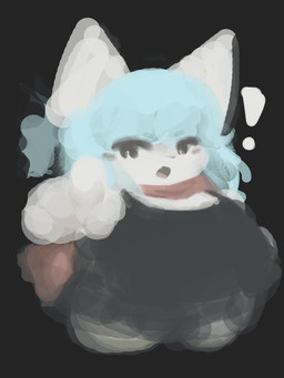 anthro bangs black_bottomwear black_clothing black_eyes black_nose blue_hair bottomwear clothed clothing cute_fangs exclamation_point eyelashes fangs featureless_feet feet female female_anthro fully_clothed fur gesture hair hand_gesture kemono looking_at_viewer open_mouth pointing pointing_at_viewer pupils red_tongue scarf skirt solo standing teeth tied_hair tongue white_body white_ears white_fur white_pupils hasukii lee_(hasukii) canid canine mammal 3:4 sketch unfinished