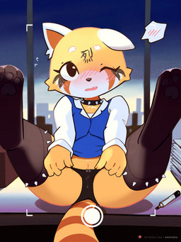 alternative_fashion anthro black_clothing black_panties black_underwear blush blush_lines blush_symbol bodily_fluids bow_(feature) bow_in_front bow_panties bow_underwear camera camera_view clitoris clothed clothing clothing_bow collar cute_fangs detailed_background drawn_on_face embarrassed fangs female flustered fur genital_fluids genitals humanoid_genitalia humanoid_vulva iconography inside leggings legs_up legwear marker markings office_lady one_ear_up one_eye_closed open_mouth panties panties_down partially_clothed patreon_logo pawpads paws presenting punk recording ring_(marking) ringed_tail sexting shy sitting solo speech_bubble spiked_collar spikes striped_markings striped_tail stripes tail tail_markings teeth text texting underwear underwear_down vaginal_fluids video_camera vulva wink writing_utensil yellow_body yellow_fur ancesra aggretsuko patreon sanrio retsuko ailurid mammal red_panda 2020 3:4 digital_media_(artwork) hi_res japanese_text translated url