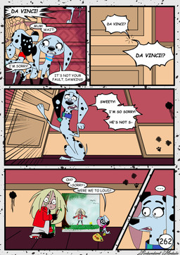 black_spots dialogue door duo female feral fur male open_door painting_(action) speech_bubble spots text white_body white_fur redundantmodule 101_dalmatian_street 101_dalmatians disney da_vinci_(101_dalmatians) delilah_(101_dalmatians) dolly_(101_dalmatians) dylan_(101_dalmatians) hunter_de_vil canid canine canis dalmatian domestic_dog human mammal comic english_text hi_res