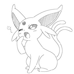 ambiguous_gender blush blush_lines cheek_tuft eyelashes facial_tuft feral forehead_gem gem huge_ears one_eye_closed open_mouth sitting solo tail tuft unusual_anatomy unusual_tail yawn noye nintendo pokemon eeveelution espeon generation_2_pokemon pokemon_(species) 1:1 2026 digital_drawing_(artwork) digital_media_(artwork) hi_res monochrome sketch
