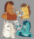 ambiguous_gender anthro blaze_(marking) blue_body blue_bra blue_clothing blue_eyes blue_fur blue_mane blue_sports_bra blue_underwear bra brown_eyes brown_mane clothing countershade_face countershade_fur countershade_torso countershading facial_markings female fur grey_background grey_bra grey_clothing grey_eyes grey_sports_bra grey_underwear group head_markings heart_(marking) horn mane markings orange_body orange_bra orange_clothing orange_fur orange_sports_bra orange_underwear simple_background sports_bra spots spotted_body spotted_fur tongue tongue_out underwear unicorn_horn white_body white_fur white_mane yellow_body yellow_fur noirenard horse_race_tests mythology cyan_(hrt) jovial_merryment lightning_strikes_thrice superstitional_realism equid equine horse mammal mythological_creature mythological_equine unicorn headshot_portrait hi_res portrait female_(lore)