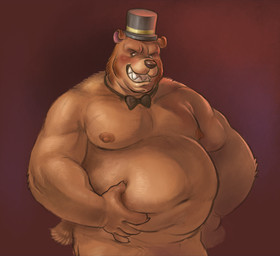 anthro barazoku belly bow_tie breasts chubby_cheeks claws clothing erect_nipples hat headgear headwear male muscular nipples nude nude_male overweight overweight_male solo tail tail_tuft toe_claws tuft nero228 five_nights_at_freddy's scottgames freddy_(fnaf) bear mammal absurd_res hi_res