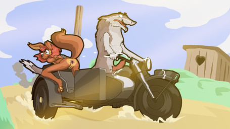 animal_genitalia animal_penis anthro anus arms_tied bodily_fluids bound butt canine_genitalia canine_penis captured cum cumshot day detailed_background driving duo ejaculation erection facial_markings female gaping gaping_anus genital_fluids genitals head_markings humor male male/female markings mask_(marking) motorcycle nature nude outside penis rear_view riding_motorcycle sex_slave slave smile tail tongue tongue_out vehicle vulva unknown_artist prostokvashino tama-tama canid canine hybrid kangaroo macropod mammal marsupial rodent sciurid sergal tree_squirrel 16:9 hi_res widescreen