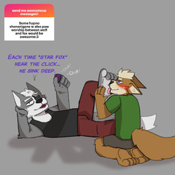 anthro barefoot clicker_training clothing dominant dominant_male duo feet foot_fetish foot_focus hypnosis male male/male mind_control simple_background spiral spiral_eyes submissive submissive_male tail text toes mrpawpaw ngl nintendo star_fox fox_mccloud wolf_o'donnell canid canine canis fox mammal wolf 1:1 digital_media_(artwork) english_text hi_res