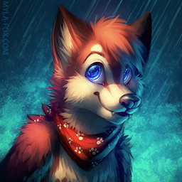 anthro arm_tuft blue_eyes blue_pupils brown_body brown_fur brown_hair cheek_tuft chest_tuft closed_smile facial_tuft fangs fur glistening glistening_eyes hair kerchief male mouth_closed neck_tuft neckerchief neckwear pupils raining red_kerchief red_neckerchief shoulder_tuft simple_background smile solo tan_body tan_fur teeth text tuft mylafox 1:1 2017 bust_portrait detailed icon portrait url