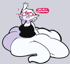 big_breasts breasts dialogue eyewear female glasses grey_background hair humanoid_pointy_ears open_mouth pointy_ears raised_arm red_eyewear red_glasses simple_background solo split_form tentacles text white_hair eerieviolet kam_(eerieviolet) aquatic cecaelia humanoid merfolk digital_media_(artwork) english_text