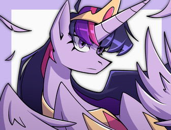 crown feathers female feral headgear horn regalia serious_face simple_background solo wings lornix_art friendship_is_magic hasbro my_little_pony mythology queen_twilight_(mlp) twilight_sparkle_(mlp) equid equine mammal mythological_creature mythological_equine winged_unicorn hi_res