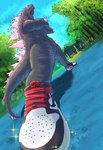 clothing crossed_arms feral footwear glowing glowing_eyes grey_body male outside pink_eyes shoes solo ruubeszdraws epic_games fortnite godzilla_(series) monsterverse toho godzilla kaiju scalie 2024 hi_res