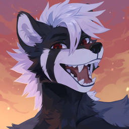 anthro black_body black_fur black_nose cheek_tuft cloud detailed_background facial_tuft fangs fur hair happy looking_at_viewer male neck_tuft nude open_mouth open_smile outside red_eyes red_tongue smile solo teeth tongue tuft unsigned white_body white_fur white_hair corzh77 ailurid mammal red_panda 1:1 absurd_res bust_portrait detailed digital_media_(artwork) hi_res icon portrait
