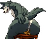 anthro butt duo extreme_size_difference fur looking_back male male/male micro nude sat_on size_difference pawashi beastars legoshi_(beastars) louis_(beastars) canid canine canis deer mammal wolf hi_res