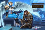 absurd_res angel armor blizzard_entertainment blue_body blue_skin brown_hair clothed clothing detailed_background duo english_text eyes_closed feathered_wings feathers female gameplay_mechanics hair hellbibi hi_res hidden_eyes human humanoid kneeling kyrian male mammal not_furry sequence text warcraft winged_humanoid wings