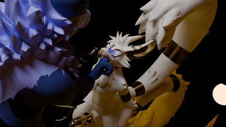 animal_genitalia animal_penis anthro black_body black_fur blue_body blue_fur bodily_fluids canine_genitalia canine_penis cum cum_on_face duo eyewear finger_in_mouth fur genital_fluids genitals glasses gold_(metal) kneeling knot male male/male one_eye_closed penis reflections standing white_body white_fur baito dakota_(baito) freakhound kyuulin 16:9 3d_(artwork) 4k absurd_res blender_(artwork) blender_cycles_(artwork) digital_media_(artwork) hi_res widescreen