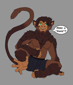 anthro bad_joke brown_body brown_fur clothing feet fur male prehensile_feet prehensile_tail sitting solo tail toes underwear haplorhine mammal monkey primate hi_res