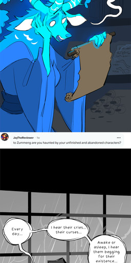 annoyed anthro asian_clothing blue_body blue_eyes blue_fur breasts brown_body brown_fur cleavage clothed clothing east_asian_clothing eyewear female fur glasses group japanese_clothing kimono overweight overweight_female scroll text weighing_scale zummeng luna_(zummeng) zummeng_(character) deer deity mammal suid suine sus_(pig) wild_boar absurd_res english_text hi_res long_image tall_image