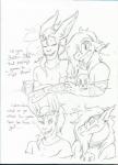 anthro clothed clothing comic duo english_text fully_clothed graphite_(artwork) half-length_portrait hi_res lizard male male/male monochrome portrait razinoats reptile scalie text traditional_media_(artwork)