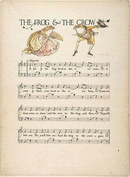 anthro ball_gown bicorne bowing clothing duo female hand_fan hat headgear headwear historical holding_clothing holding_fan holding_hat holding_headgear holding_headwear holding_object lyrics male melee_weapon musical_clef musical_note musical_symbol rococo_clothing sheet_music suit sword symbol text weapon paul_vincent_woodroffe thirty_old-time_nursery_songs amphibian frog 1912 20th_century ancient_art english_text traditional_media_(artwork)
