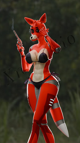 abs anthro big_breasts bikini black_bikini black_clothing black_swimwear blurred_background breasts cigarette cigarette_in_mouth clothing crossgender ear_piercing ear_ring eyewear female glasses gun handgun holding_gun holding_handgun holding_object holding_ranged_weapon holding_revolver holding_weapon looking_at_viewer machine mtf_crossgender object_in_mouth piercing ranged_weapon red_body revolver ring_piercing smoking smoking_cigarette smoking_gun solo sunglasses swimwear tail two-piece_swimsuit weapon wearing_glasses wide_hips xnc4d disembowell_(modeler) psychojohn2_(modeler) five_nights_at_freddy's scottgames foxy_(fnaf) animatronic canid canine fox mammal robot robot_anthro 3d_(artwork) 9:16 blender_(artwork) digital_media_(artwork) distracting_watermark hi_res watermark