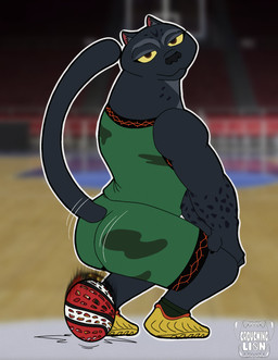 anthro ball basketball basketball_(ball) female hands_on_knees hands_on_legs looking_at_viewer melanistic roarball_(ball) solo sportswear twerking crouchingli0n goat_(movie) sony_corporation sony_pictures jett_fillmore felid leopard mammal pantherine hi_res