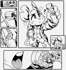 anthro bodily_fluids bruised buckteeth clothing duo female female/female hoodie horn imminent_vore micro minigirl open_mouth size_difference sweat teeth tongue tongue_out topwear vial whip emmacat64 mina_the_hollower yacht_club_games mina_(mina_the_hollower) lizard mammal mouse murid murine reptile rodent scalie hi_res monochrome
