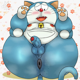 anthro anus balls bedroom_eyes bell bell_collar big_butt black_eyes blue_body blue_ears blue_tail blush butt collar fangs footprint genitals half-closed_eyes heart_symbol legs_up lying machine male moobs narrowed_eyes nipples nude on_back orange_pawpads pattern_background pawpads pawprint pawprint_background penis pink_nipples presenting presenting_anus presenting_hindquarters rear_view red_nose seductive sharp_teeth simple_background solo tail teeth thick_thighs tongue whiskers white_body nekoni doraemon doraemon_(character) domestic_cat felid feline felis mammal robot robot_anthro 1:1 2025 absurd_res digital_media_(artwork) hi_res