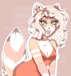 anthro big_breasts breasts brittany_corona_(character) cleavage clothed clothing collar dress ear_piercing ear_ring female fluffy fluffy_tail formal_dress hair hi_res looking_at_viewer markings piercing ring_piercing smile solo tail tail_markings unknown_(disambiguation)