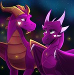 date duo female feral green_body green_eyes heart_symbol horn male multi_horn night purle_body purple_eyes romantic romantic_ambiance romantic_couple sky star wings eclipserestored activision mythology spyro_the_dragon cynder spyro dragon mythological_creature mythological_scalie scalie 2023 absurd_res digital_media_(artwork) hi_res