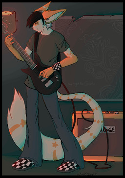 5_fingers alternative_fashion amplifier anthro bass_guitar big_ears biped bottomwear brown_hair checkered checkered_clothing checkered_footwear checkered_shoes clothed clothing emo eyes_closed fingers footwear fur guitar hair holding_bass holding_object inside male musical_instrument musician orange_body orange_fur pants pattern_clothing pattern_footwear pattern_shoes playing_guitar playing_music plucked_string_instrument poster_(object) shirt shoes short_hair solo standing string_instrument tail text topwear white_body white_fur white_hair wristband tehwind orange_amps_(brand) they_might_be_giants franz felid feline mammal 2007 aliasing digital_media_(artwork) english_text oekaki