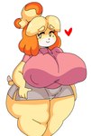 anthro big_breasts big_butt blonde_hair bottomwear breasts butt clothing dipstick_tail female hair hand_on_hip heart_symbol huge_breasts huge_butt markings nipple_outline panties pencil_skirt shirt simple_background skirt smile solo tail tail_markings thick_thighs topwear underwear white_background wide_hips lewd_dorky animal_crossing nintendo isabelle_(animal_crossing) canid canine canis domestic_dog mammal shih_tzu toy_dog 2024