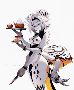 4_arms 4_eyes 8_limbs anthro arthropod_abdomen beverage black_clothing black_dress blue_eyes breastless_clothing breasts cake clothing container cup dessert dress female food fur holding_knife holding_object holding_plate knife looking_at_viewer multi_arm multi_eye multi_limb nipples plate simple_background solo tea tea_cup teapot white_background white_body white_fur saika076 reem_(litpilo) arachnid araneomorph arthropod jumping_spider spider hi_res intersex_(lore)